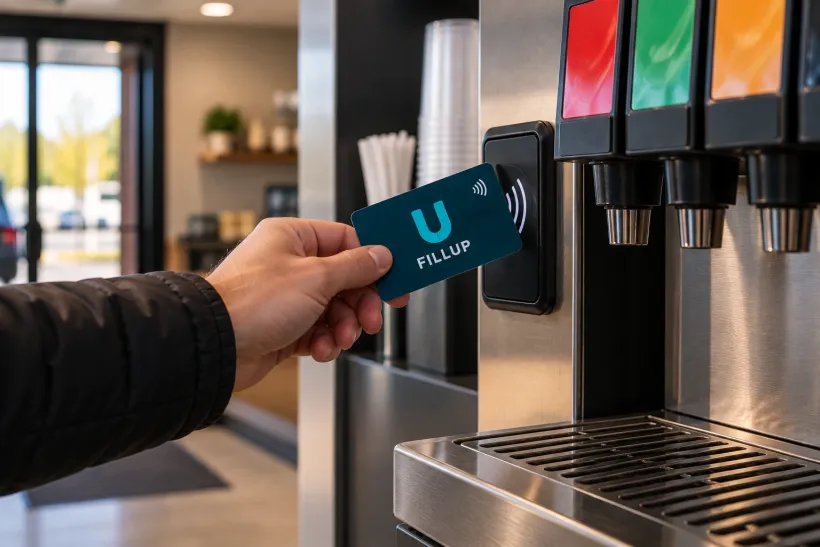 Tapping a FILLUP card at the fountain reader